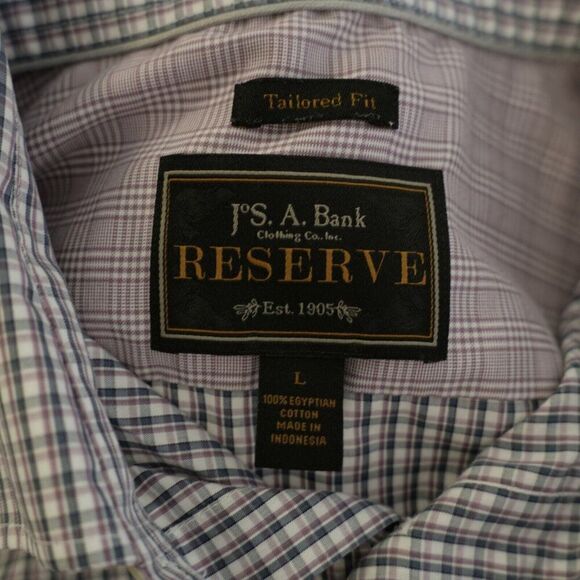 Jos A Bank Reserve Tailored Fit Large White Gray‎ Pink Check Flip Cuff Shirt - Picture 8 of 10